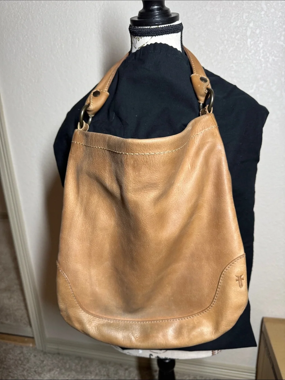FRYE Brown Leather Duffel with Black Dust Bag